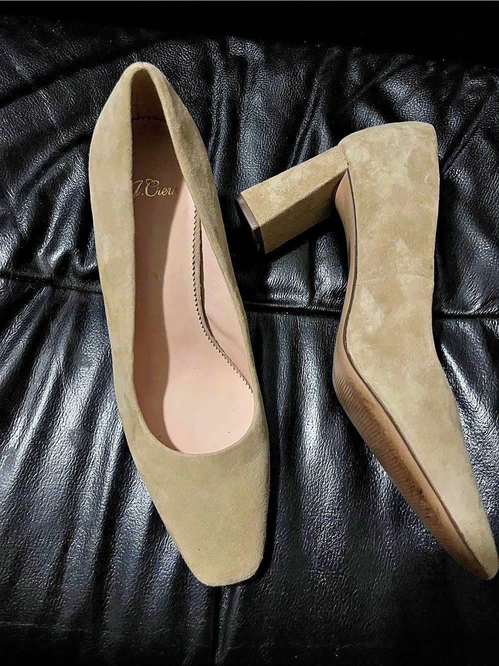 J.Crew Pointed Toe Block Heel Pumps in Beige